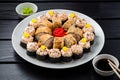 Sushi roll set in restaurant served in white plate Japan cuisine Royalty Free Stock Photo