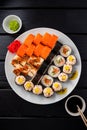 Sushi roll set in restaurant served in white plate Japan cuisine Royalty Free Stock Photo