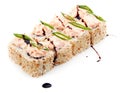 Sushi set with sesame seeds, green onion and cream isolated on white background Royalty Free Stock Photo