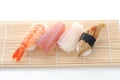 Sushi set shrimp tuna yellow tail isolated on white background Royalty Free Stock Photo