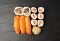 Sushi Set, Susi Rolls Lunch, Nori Maki, Nigiri Sushi Roll Royalty Free Stock Photo