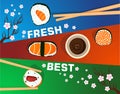 Sushi set, time,flat food and japanese seafood rolls with sakura Royalty Free Stock Photo