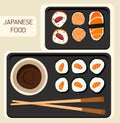 Sushi set, time,flat food and japanese seafood rolls with sakura Royalty Free Stock Photo