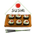 Sushi set vector image. Japanese delicious food.