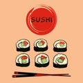 Sushi set vector image. Japanese delicious food.