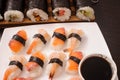 sushi in the white plate on the table Royalty Free Stock Photo