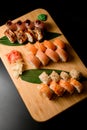 Sushi sets wrapped in red fish, tuna, white rice with sesame Royalty Free Stock Photo