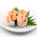 Sushi with Shrimps - Japanese food style on a white background. AI Generative