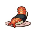 Sushi with shrimps on a plate