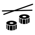 Sushi solid icon. Sushi with chopsticks vector illustration isolated on white. Asian food glyph style design, designed Royalty Free Stock Photo