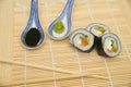 Sushi and soya sauce, wassabi Royalty Free Stock Photo