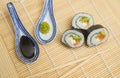 Sushi and soya sauce, wassabi Royalty Free Stock Photo