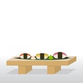 Sushi stand with nigiri, salmon,tuna and tamago.