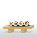 Sushi stand with rolls, and woodstand