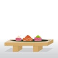 Sushi stand with sashimi, salmon,tuna.