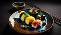 Sushi - Taste of the Ocean: Assorted Sushi Rolls with Shrimp, Tuna, and Octopus in a Japanese Restaurant - ai generated