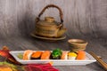 Sushi and tea drinking set Royalty Free Stock Photo