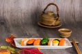 sushi and tea drinking set Royalty Free Stock Photo