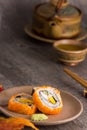 Sushi and tea drinking set Royalty Free Stock Photo