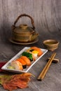 Sushi and tea drinking set Royalty Free Stock Photo