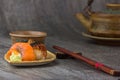 Sushi and tea drinking set Royalty Free Stock Photo