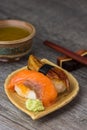 sushi and tea drinking set Royalty Free Stock Photo