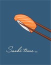 Sushi time. Sushi with salmon. Color illustration.