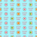 Sushi time seamless pattern. Sushi roll different types on blue background. Japan traditional food in flat design