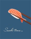 Sushi time. Sushi with shrimp. Color illustration.