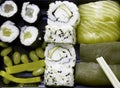 Sushi tray in green color Royalty Free Stock Photo