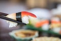 Sushi tuna with chopsticks, Japanese food