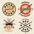 Sushi vector four colored emblems