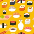 Sushi vector seamless pattern, cartoon style.