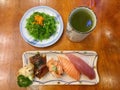 Sushi, Wakame and Green tea Royalty Free Stock Photo