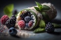 Sushi white mulberries huckleberries raspberries blueberries and blackberries Royalty Free Stock Photo