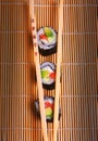 Sushi and wooden chopsticks