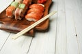 sushi wooden plate chopsticks traditional food restaurant
