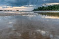 Sunset at Layan beach, lagoon in Phuket, Thailand during Low tide