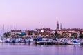 Susnet over port at Izola peninsula, Slovenia Royalty Free Stock Photo