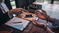 Suspect with handcuffs being interviewed in interrogation room by Police officer, Criminal law concept Royalty Free Stock Photo