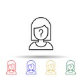 Suspect, woman, question mark multi color style icon. Simple thin line, outline vector of law and justice icons for ui and ux, Royalty Free Stock Photo