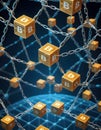 Suspended Bitcoin Cubes in Chains AI Generative