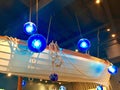 Suspended Boat and Blue Lights