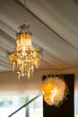 Suspended chandelier as interior decor at corporate gala dinner