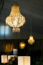 Suspended chandelier as interior decor at corporate gala dinner