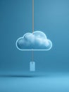 Suspended Cloud Sync Symbol With Malfunction Tag Against a Minimalistic Blue Background Royalty Free Stock Photo
