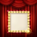 Suspended gold frame on the red curtain Royalty Free Stock Photo