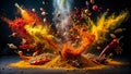 Suspended Spice Explosion A Culinary Burst of Vibrant Color and Dynamic Motion Royalty Free Stock Photo