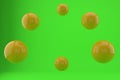 Suspended white balls on a green background. 3D image rendering graphic