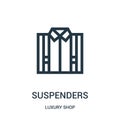 suspenders icon vector from luxury shop collection. Thin line suspenders outline icon vector illustration